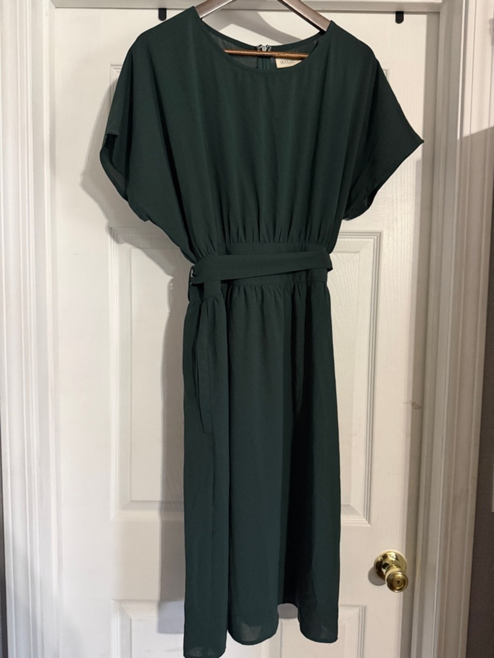 Roolee Forest Green Midi Dress with Waist Tie